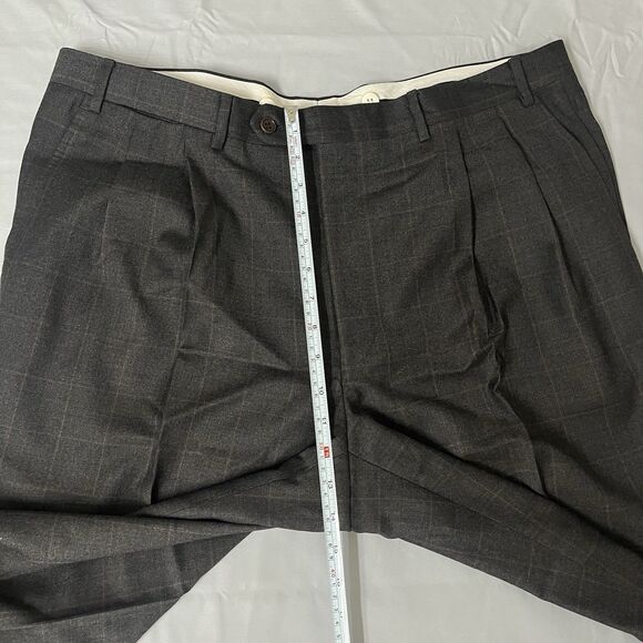 Canali Men's 100% Wool Flat Front Dress Pants Brown Plaid • Italy • 38x30 Flawed - Picture 11 of 15